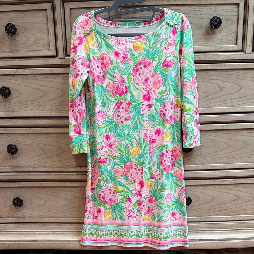 Lily Pulitzer Bright Floral Pineapple Print Shift Dress - Pink & Green
